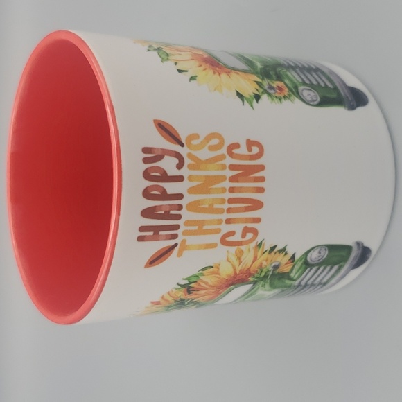 Red and Green Thanksgiving Vintage  Truck  Ceramic Mug 15 oz - Picture 1 of 5